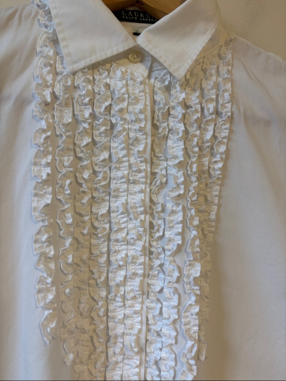 Ralph Lauren White Collared Button-Up Ruffle-front Blouse - Picture 4 of 8
